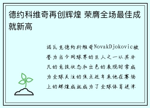 德约科维奇再创辉煌 荣膺全场最佳成就新高